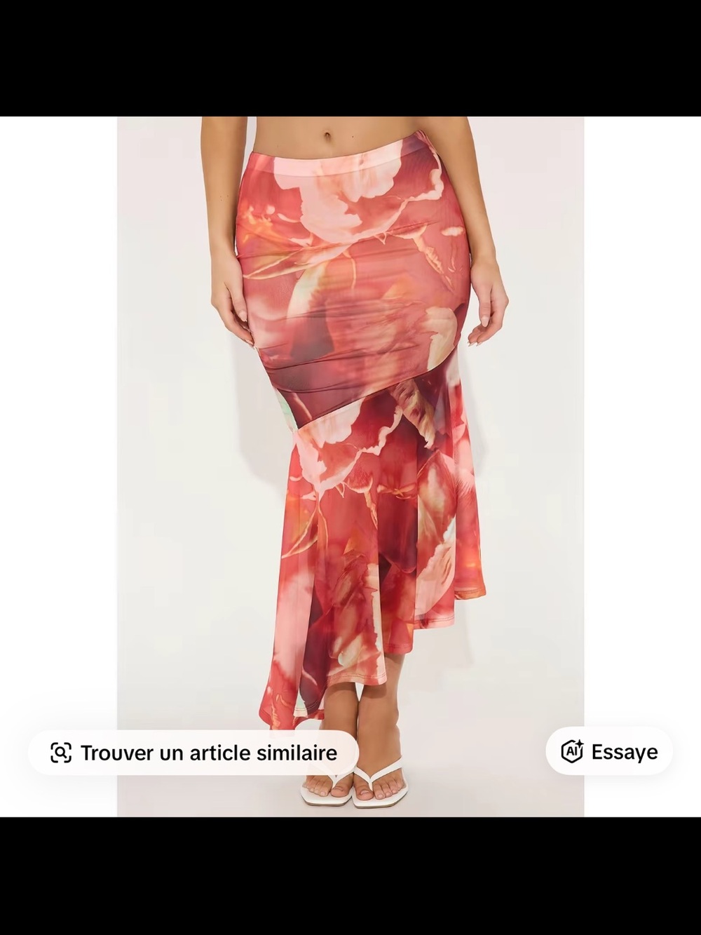 High-Low Floral Midi Skirt in Red Pink